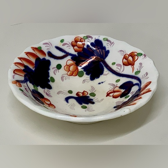 19th Century Vtg Gaudy Welsh Grape Pattern Miniature Hand Painted Scalloped Bowl - Picture 7 of 13